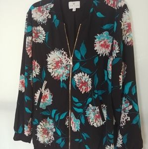 Chaus Brand Black & Floral Print Bomber Jacket